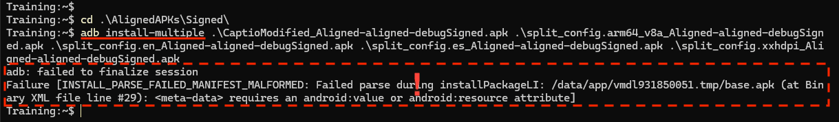 ADB Install fail