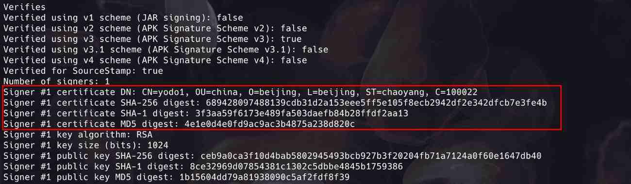 Figure 4: Android APK Signature extraction