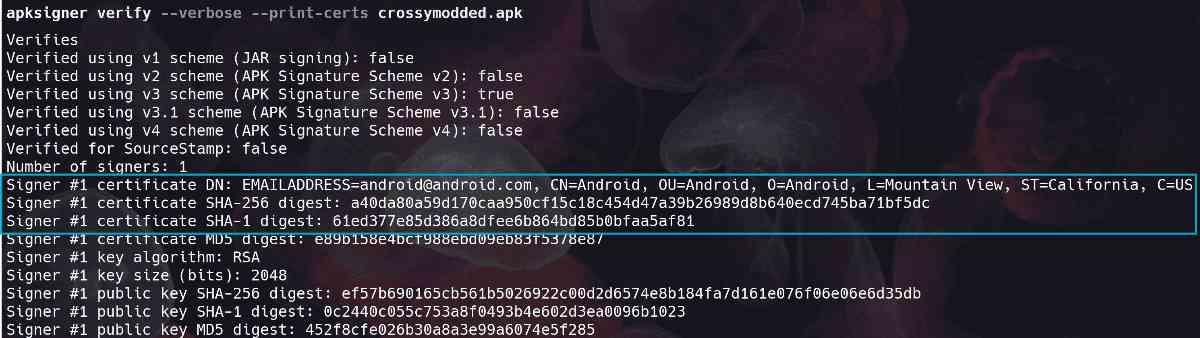 Figure 5: Android modded APK Signature extraction