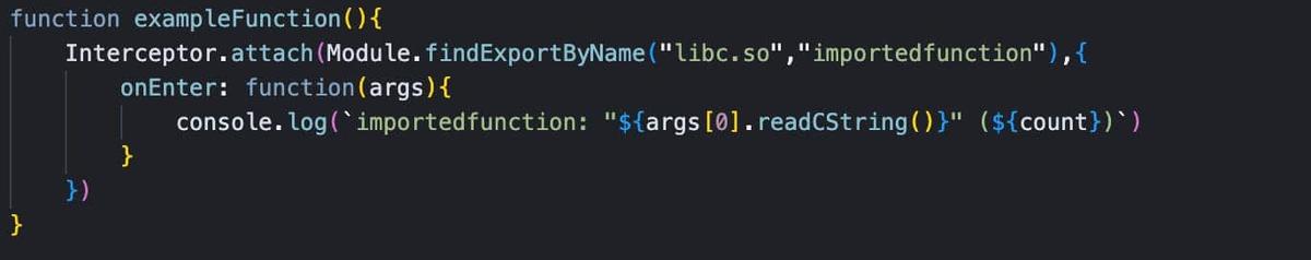 Figure 14. System Function Frida hook script template using onEnter Callback.