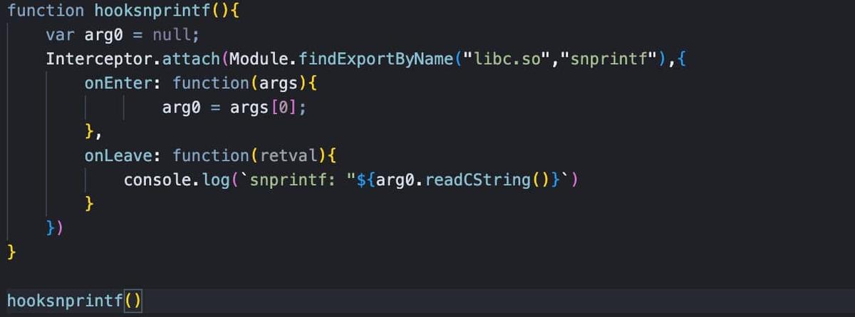 Figure 15. System Function Frida hook script template using onLeave callBack