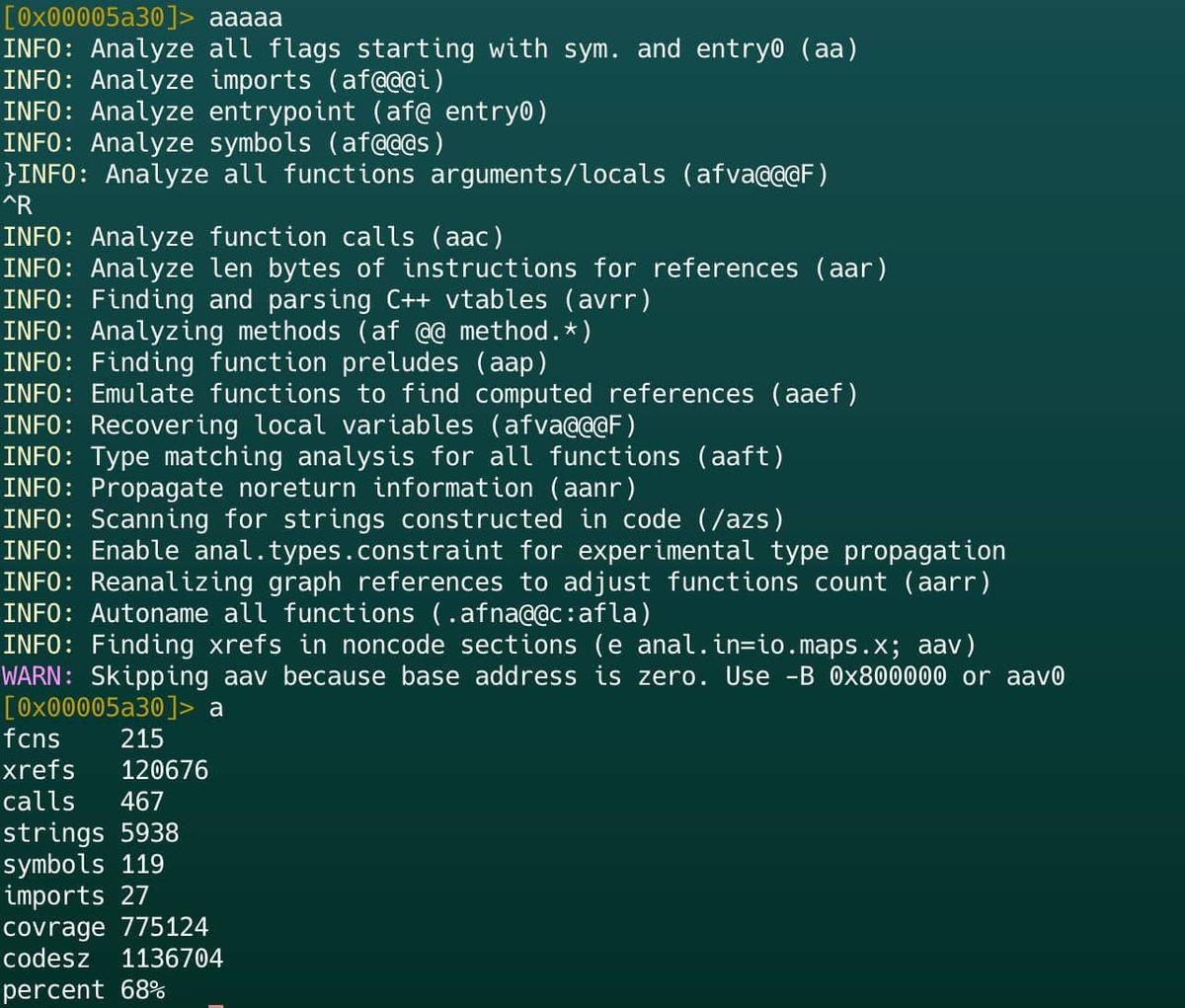 Figure 9. aaaa r2 command