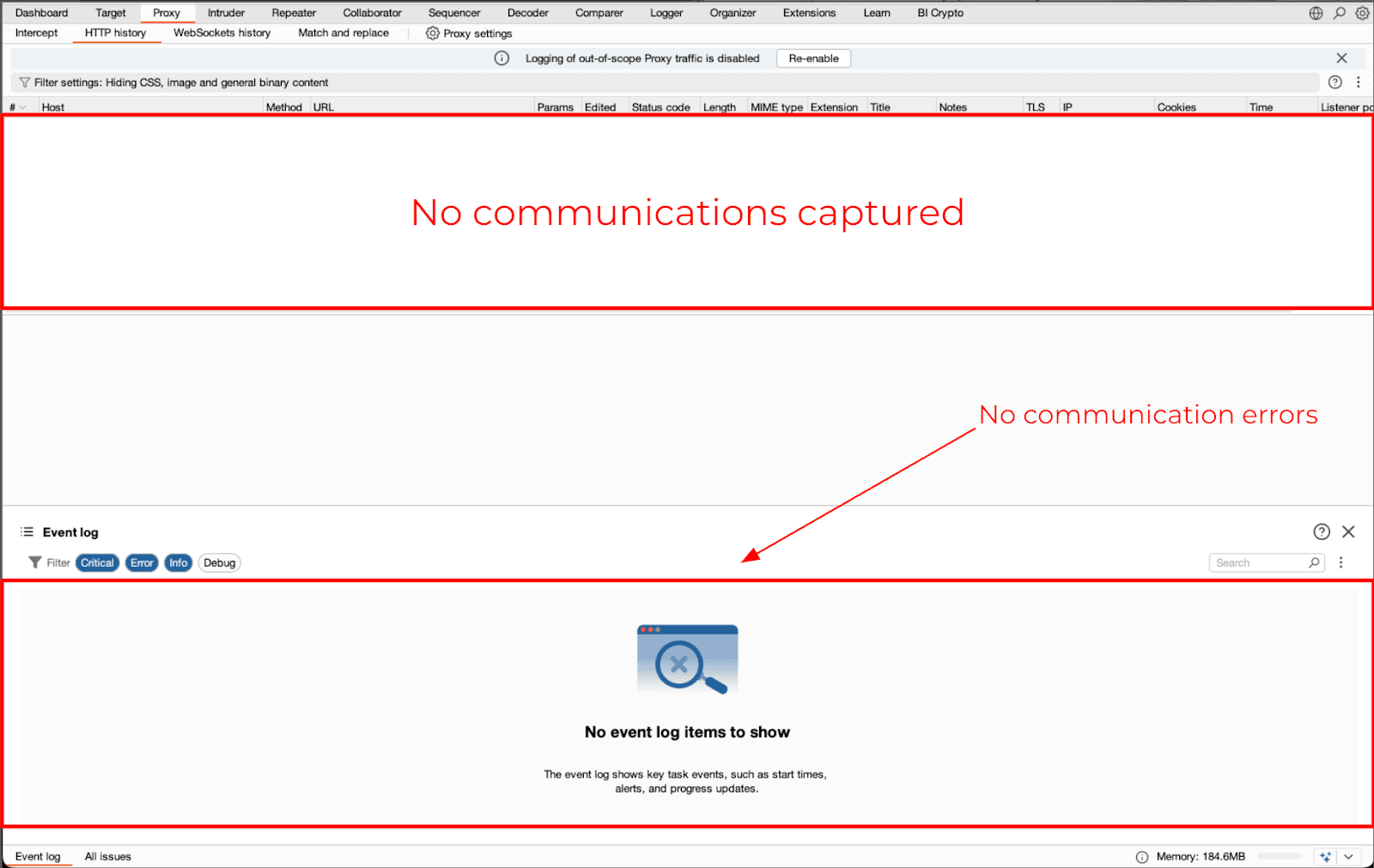 Burp capturing no network traffic from a Flutter application using the classic interception approach.
