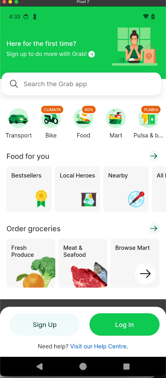 Flutter application interface