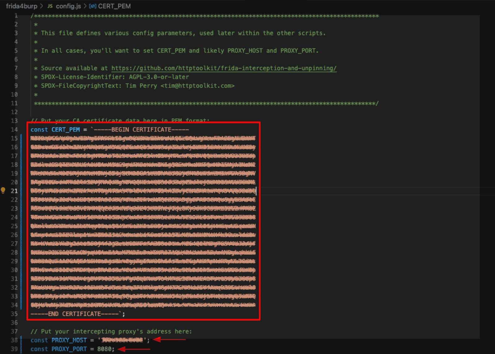 Frida4Burp Android script configuration.