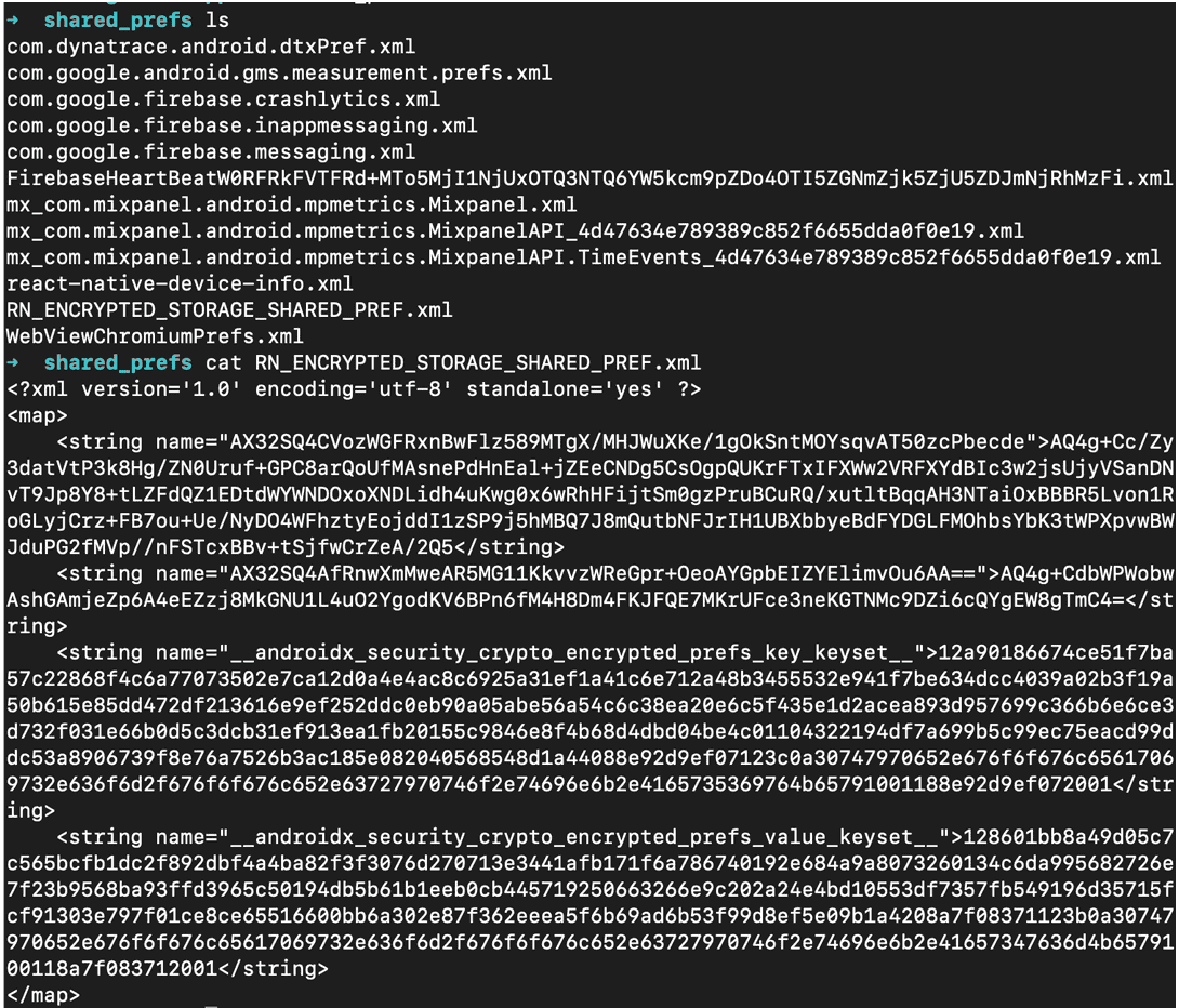 Figure 11. Actual screenshot of SharedPreferences or EncryptedSharedPreferences.