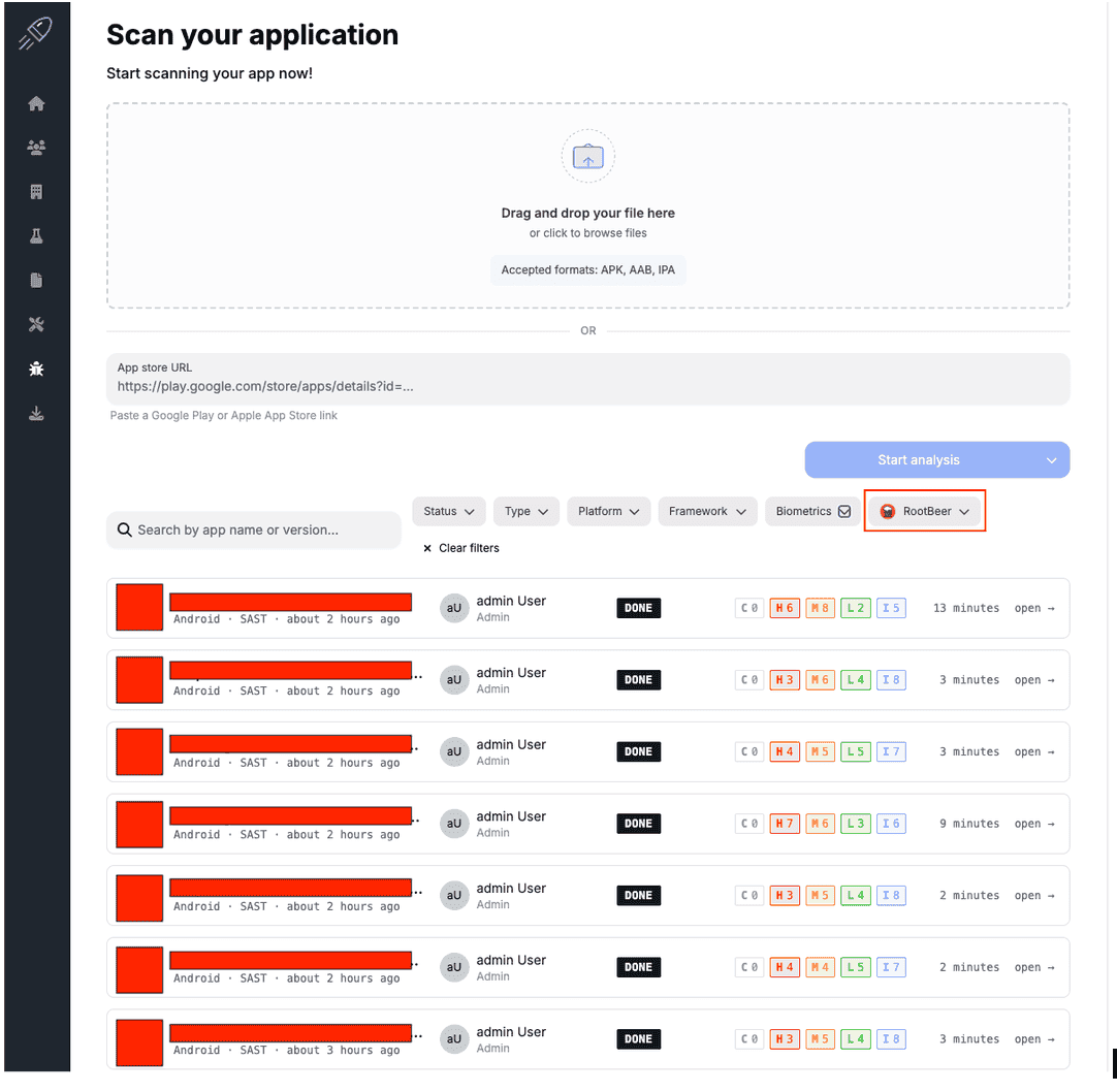 Figure 13. Visual evidence of relevant protections or SDKs detected during triage, such as RASP, KYC or certificate pinning.