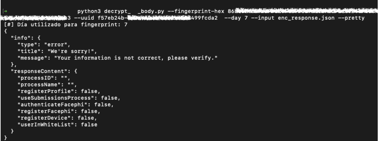 Figure 17. Manual decryption of the encrypted response and validation of the functional content returned by the backend.