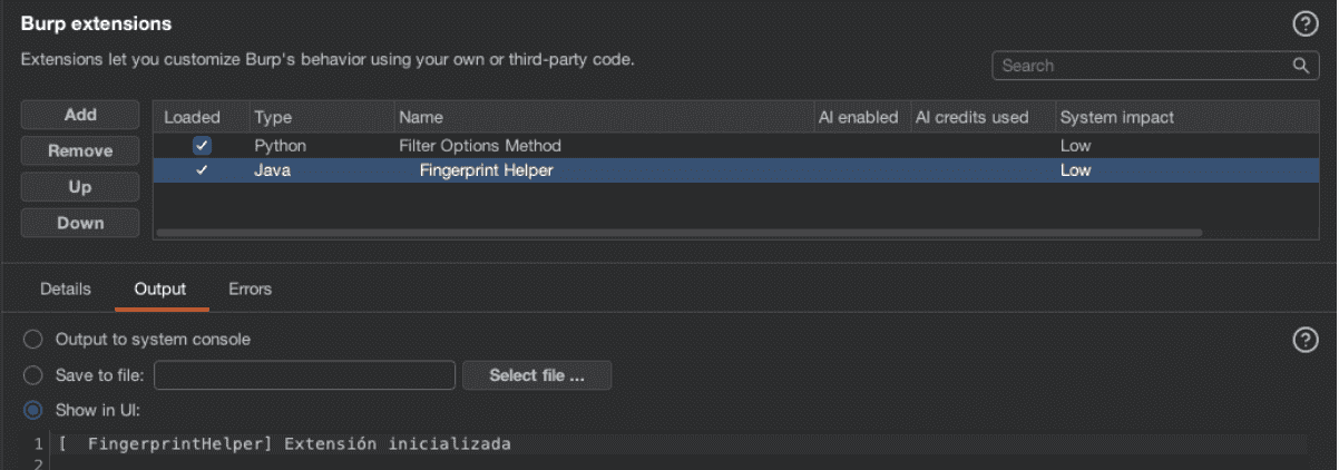 Figure 20. Loading and initializing the extension in Burp Suite to automate the encryption and decryption flow.