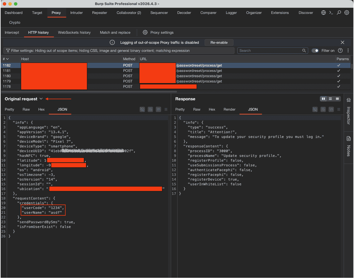 Figure 25. Modification of the functional payload in plain text within Burp before re-encrypting the request.