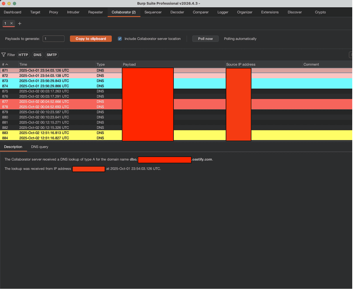 Figure 32. OOB interactions received on infrastructure controlled by the evaluation team.